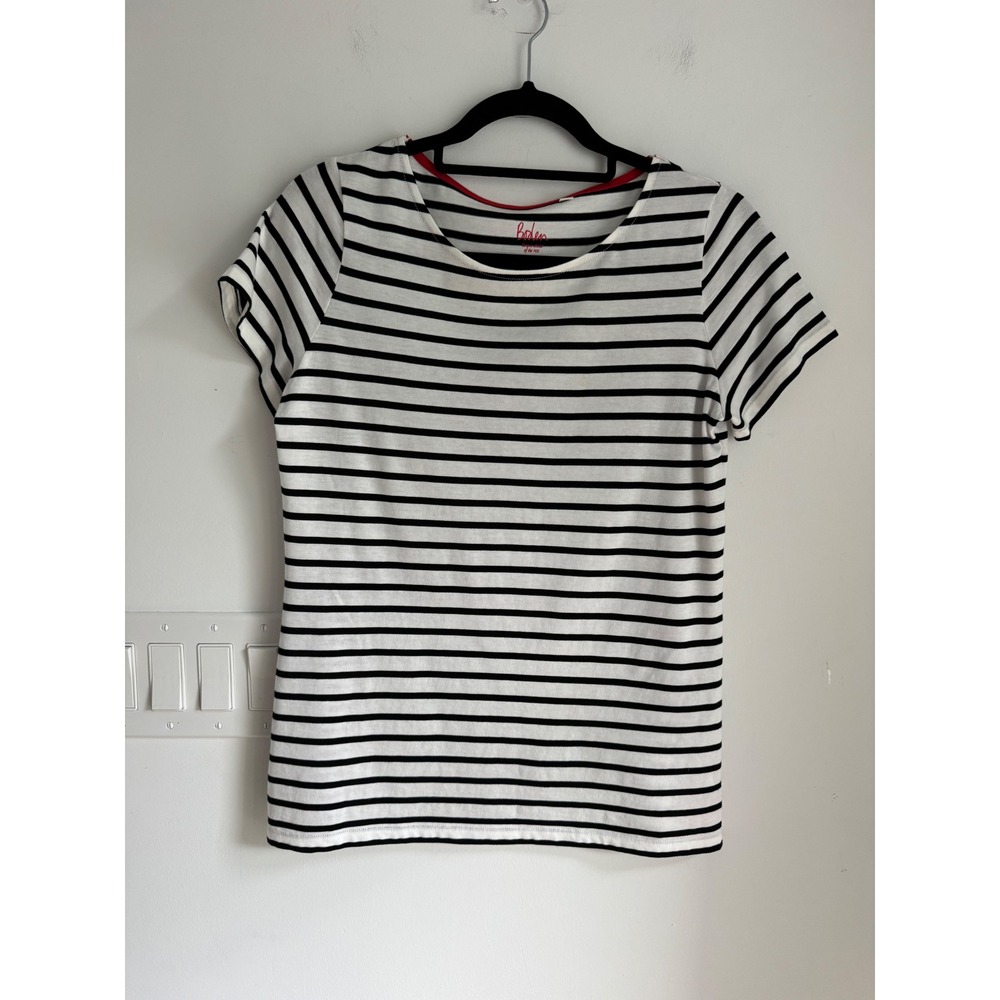 Boden Womens Black White Striped Short Sleeve Cotton T-Shirt Scoop Neck Size 6